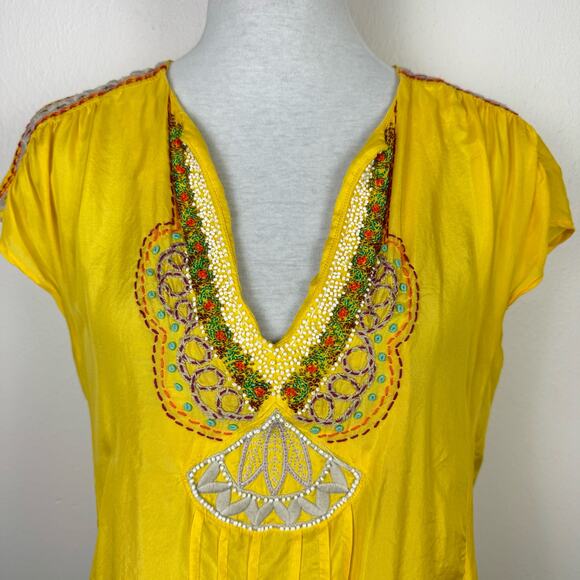Nanette Lepore | Size 6 Bright Yellow Silk Embroidered Beaded Embellished Blouse - Picture 3 of 12
